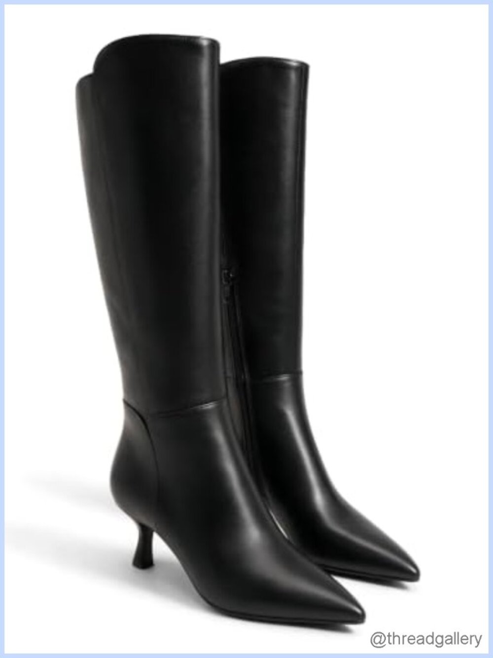 Kitten Heel Knee High Boots Pointed Toe Faux Leather Tall Dress Boots